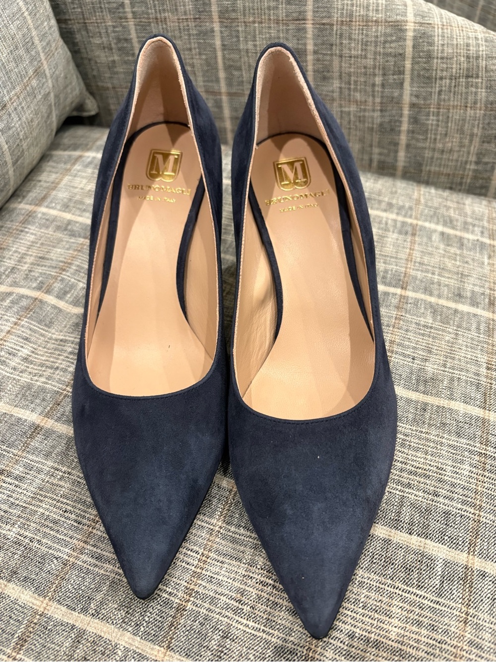 Bruno Magli Navy Suede Pointed-Toe Pumps